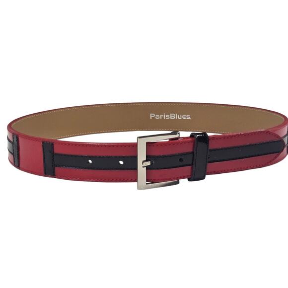 Paris Blues Belt VTG Y2K Red Black H Fashion Shiny Faux Leather Medium 28-31" - Picture 11 of 11